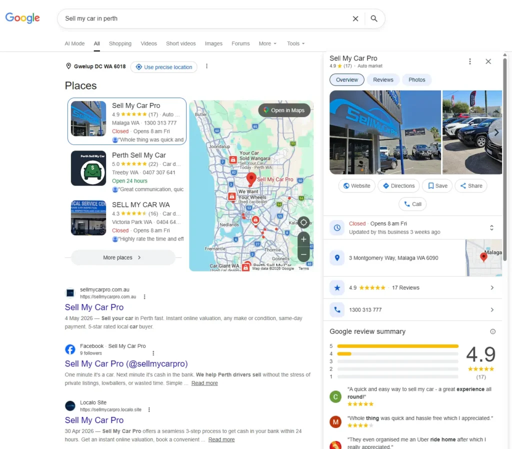 Google Business Listing of Sell My Car Pro