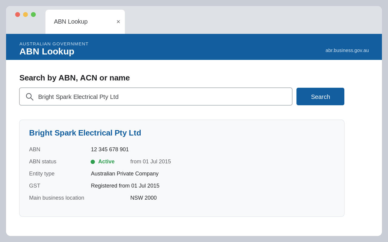 ABN Lookup search result showing an active ABN