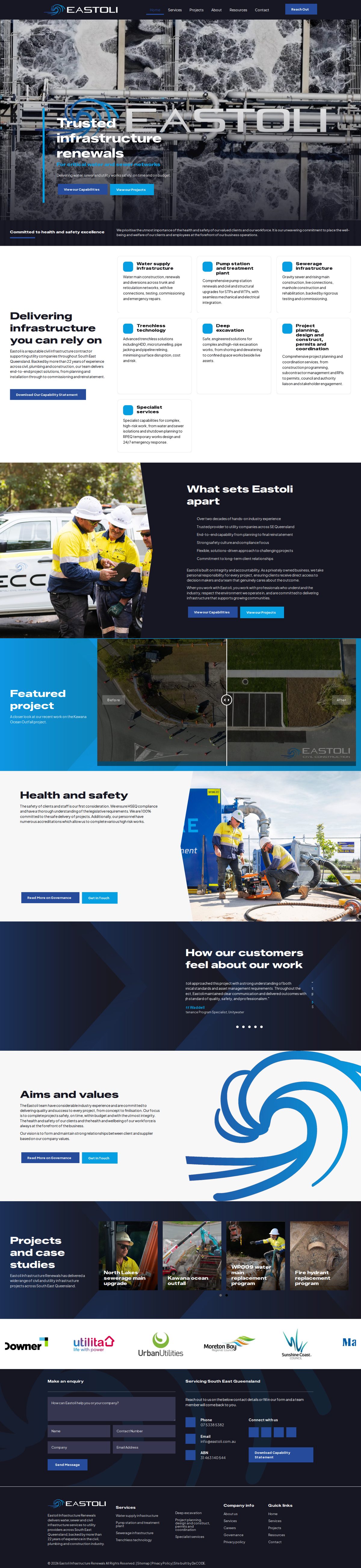 Eastoli Civil Construction homepage, after the DeCODE rebuild