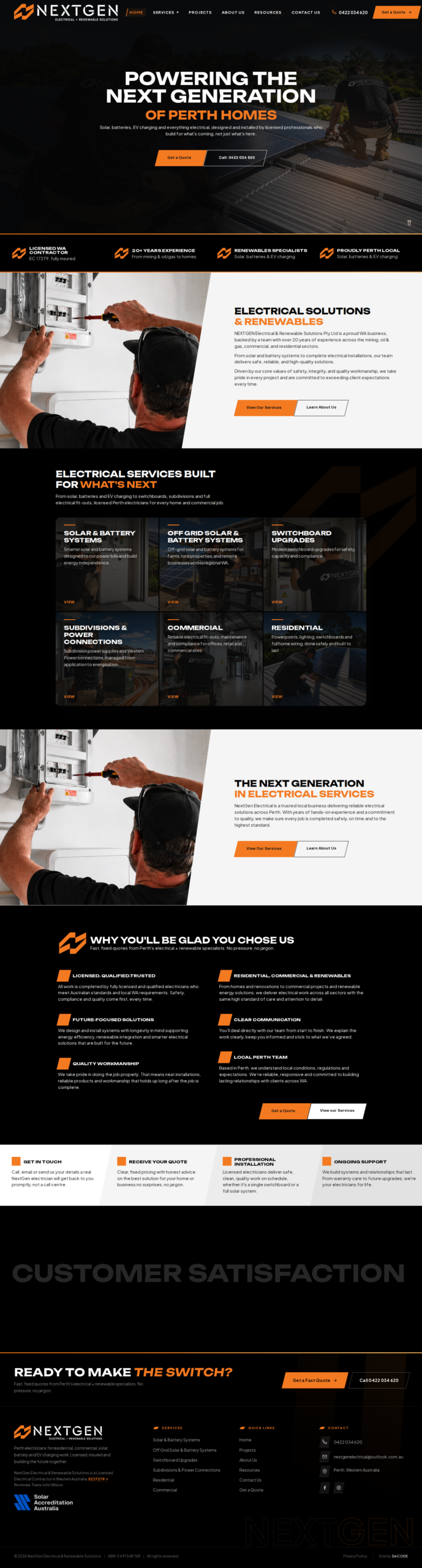 NextGen Electrical & Renewable Solutions homepage, after the DeCODE rebuild