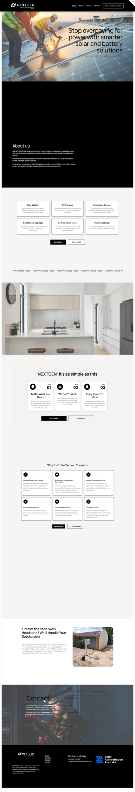 NextGen Electrical & Renewable Solutions homepage, before the DeCODE rebuild