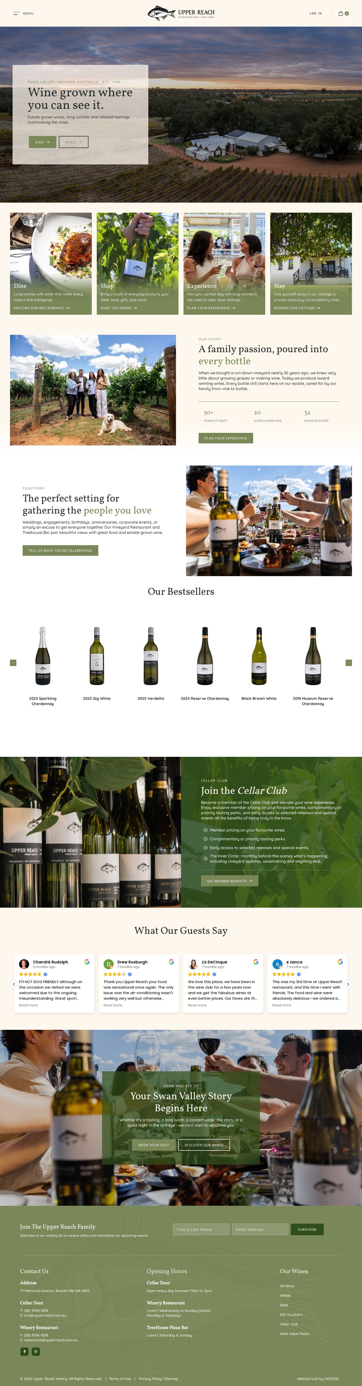 Upper Reach Winery homepage, after the DeCODE rebuild