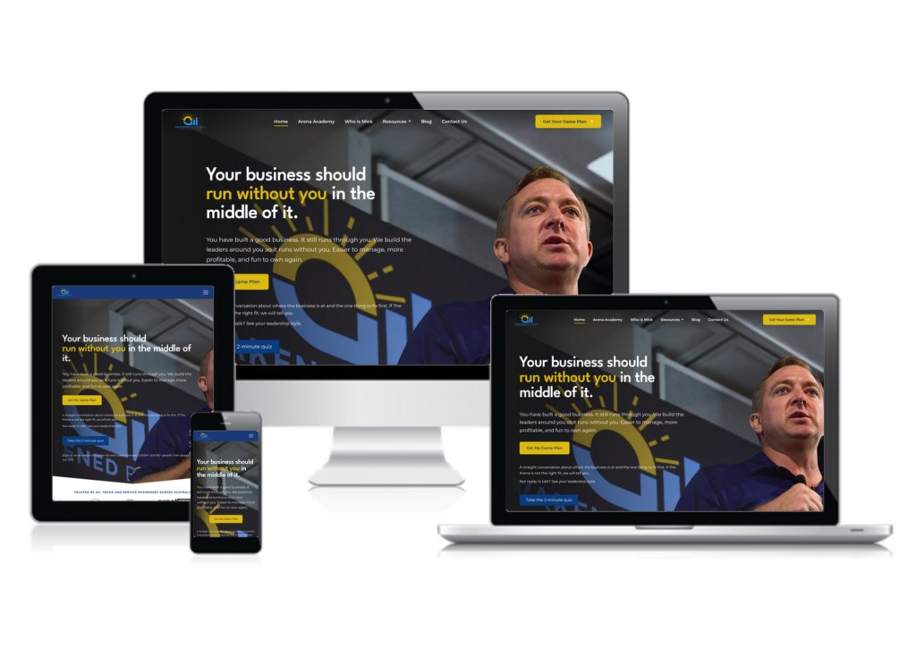 Awakened Business website shown on desktop, laptop, tablet and mobile